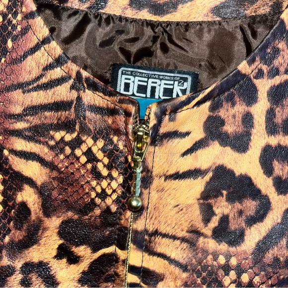 Berek 100% leather animal print cheetah jacket blazer S small vintage retro - Picture 4 of 5